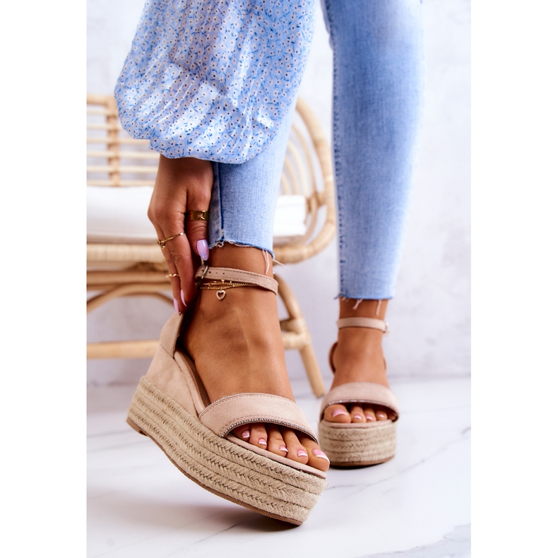 FW1 Damensandalen auf Keilabsatz mit Zirkonia Beige Linette 1