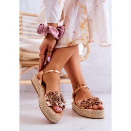 FW1 Damen Sandalen Espadrilles mit Blumen Rose Gold Marlon rosa golden 2
