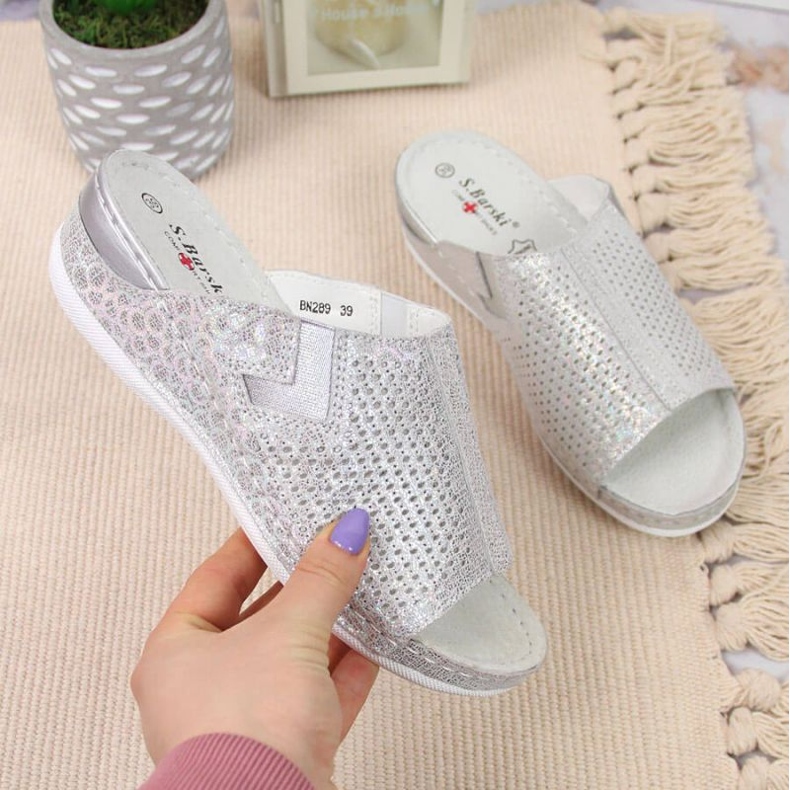 Lederpantoffeln auf dem Keil S. Barski W OLI163A Silber silber- 1