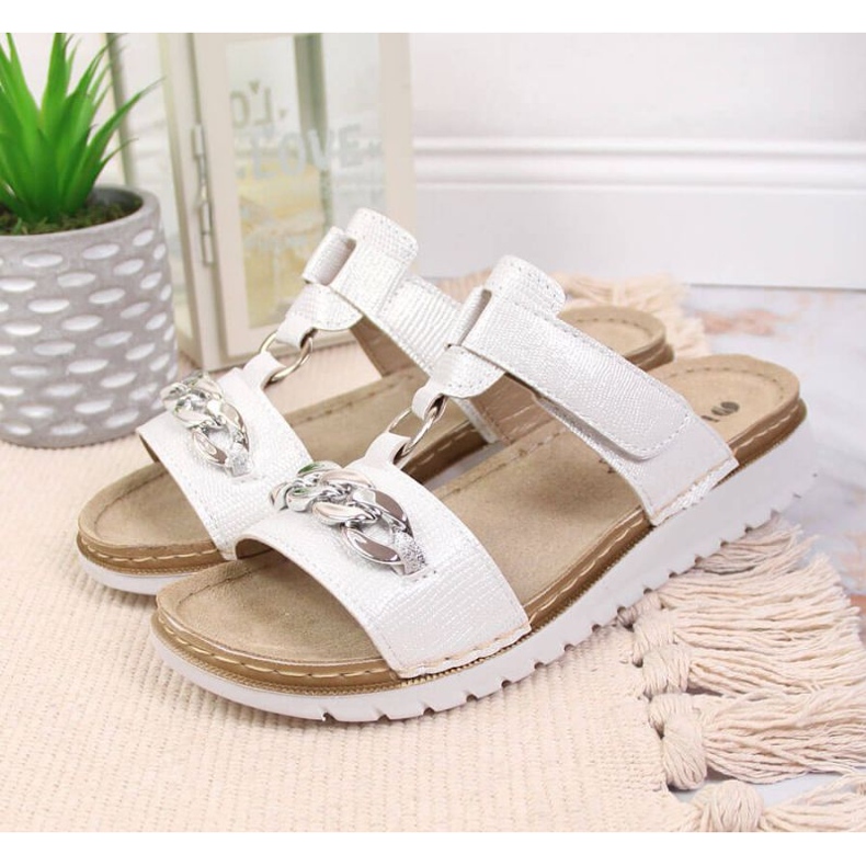 Flip-Flops mit Klettverschluss und Kette glänzend Inblu W ARC11 weiß 2