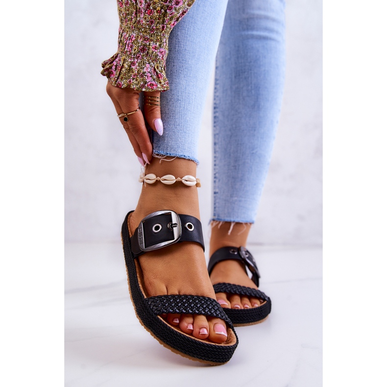 Modische Hausschuhe mit Schnalle Big Star JJ274730 Schwarz 2