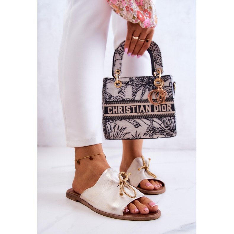 Damenhausschuhe aus Leder Nicole 2659/004 Weiß und Gold 2