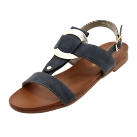 M.Daszyński Frauensandalen mit einem silbernen Daszyński-Rad MR1958-10 Marineblau 3