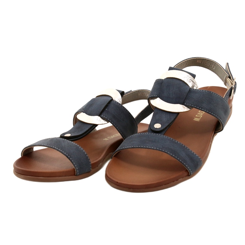 M.Daszyński Frauensandalen mit einem silbernen Daszyński-Rad MR1958-10 Marineblau 2