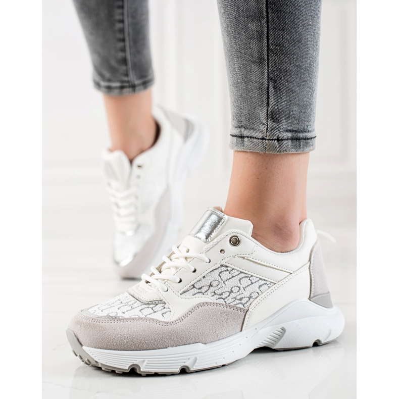 Renda Stylische Sneaker beige weiß silber- 2