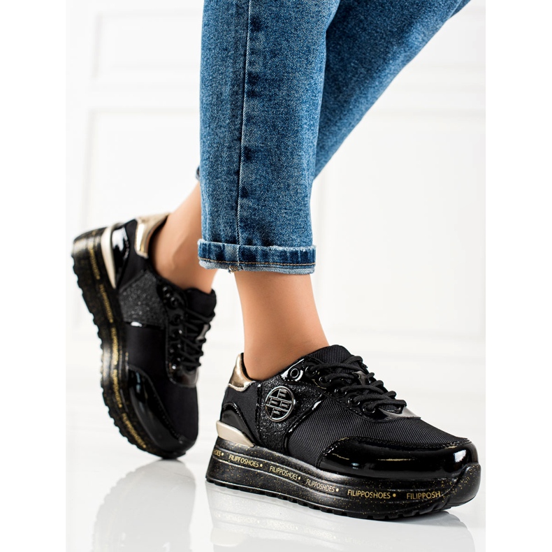 Filippo Modische Sneaker aus Leder schwarz golden 1