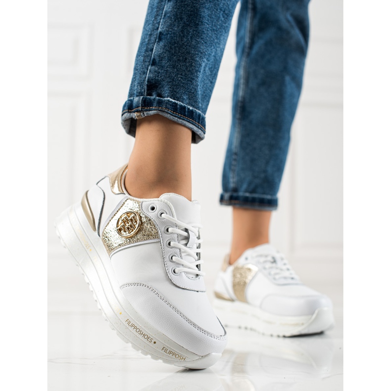 Filippo Modische Sneaker aus Leder weiß golden 1