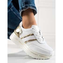 Filippo Weiße Ledersneaker golden 1