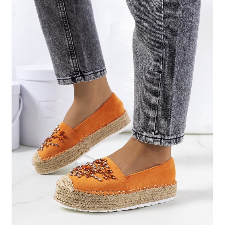 Orangefarbene Espadrilles mit Leer Zirkonia 1