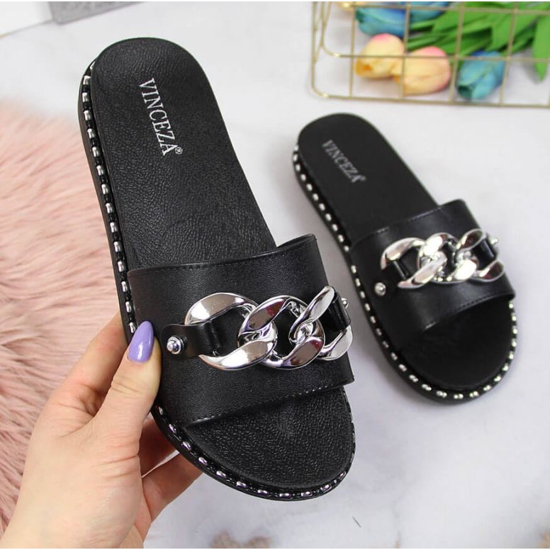 Schwarze Vinceza W JAN111A Hausschuhe mit Kette 1