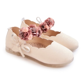 Vinceza Kinderballerinas mit Klettverschluss Blumen Hellbeige Caitlin 1