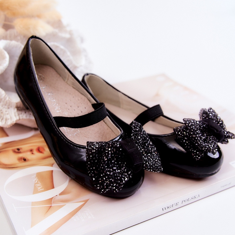 S.Barski Lackballerinas für Kinder mit Schleife Black Zolly schwarz 2