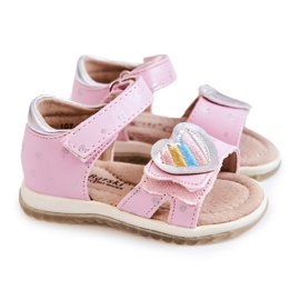 S.Barski Ledersandalen für Kinder mit Herz Rosa Elianna silber- 1