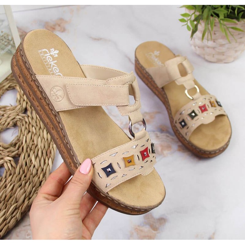Rieker W RKR517 beige Keilpantoffeln 1