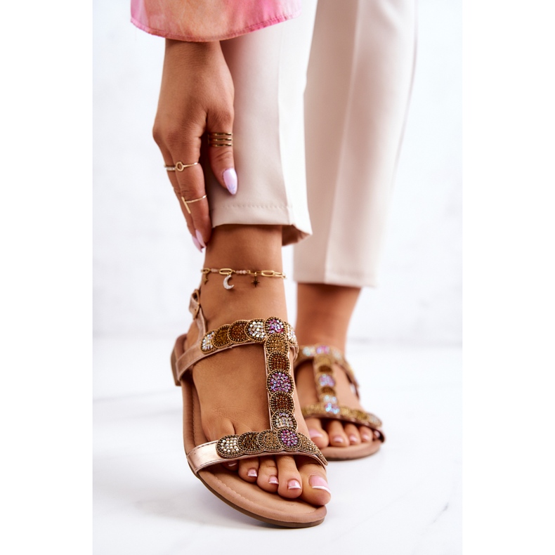 S.Barski Damensandalen mit Strasssteinen Rose Gold Julies golden 1