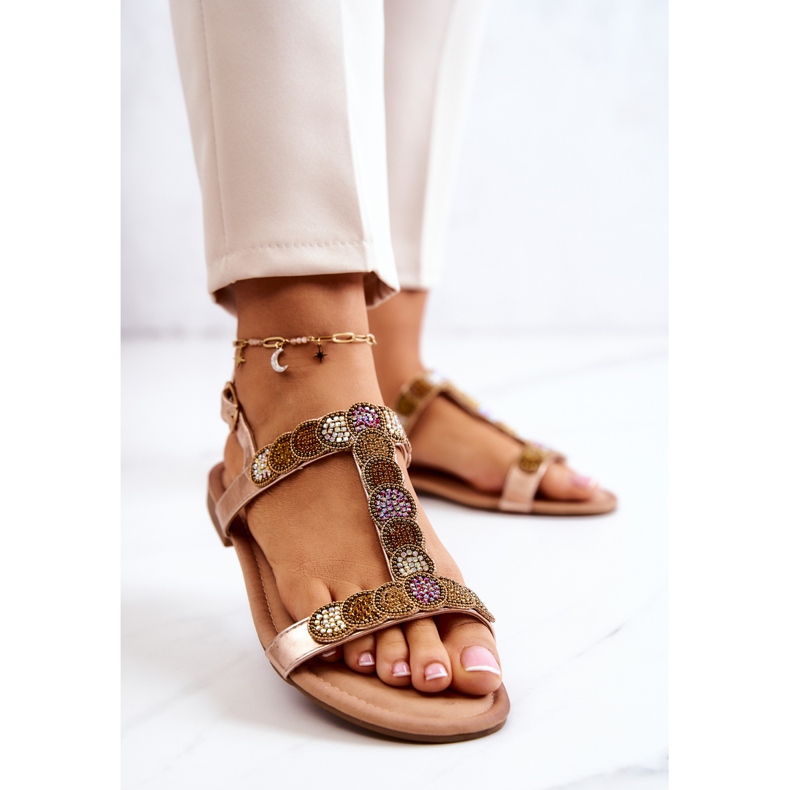 S.Barski Damensandalen mit Strasssteinen Rose Gold Julies golden 2
