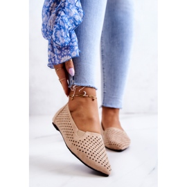 LU BOO Durchbrochene Damen-Ballerinas zum Hineinschlüpfen Beige Rosario 1