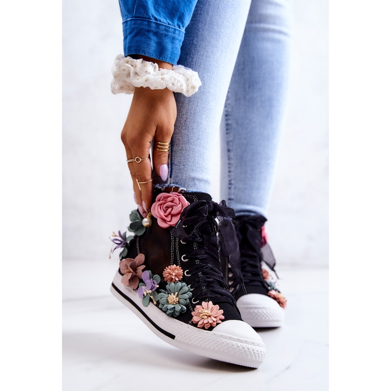 LU BOO High-Top-Sneaker mit Blumen Schwarz Sellin 2