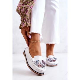 Damen-Leder-Loafer mit Fransen Weiß Laressa 1