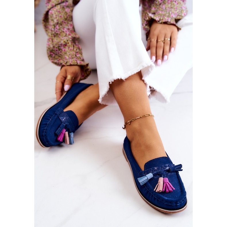 Evento Damen-Loafer aus Wildleder mit Fransen Marineblau Laressa 1