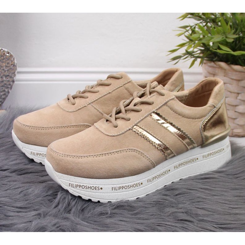 Lederschuhe auf der Filippo-Plattform W PAW328B beige 2