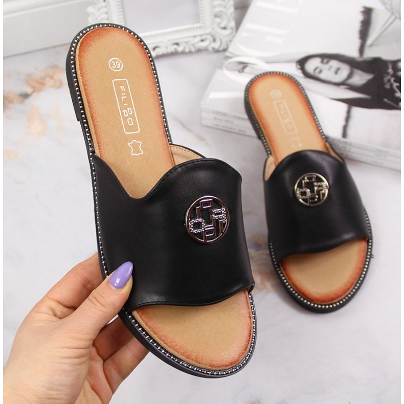 Schwarze Hausschuhe mit Dekoration von Filippo W PAW344A 1