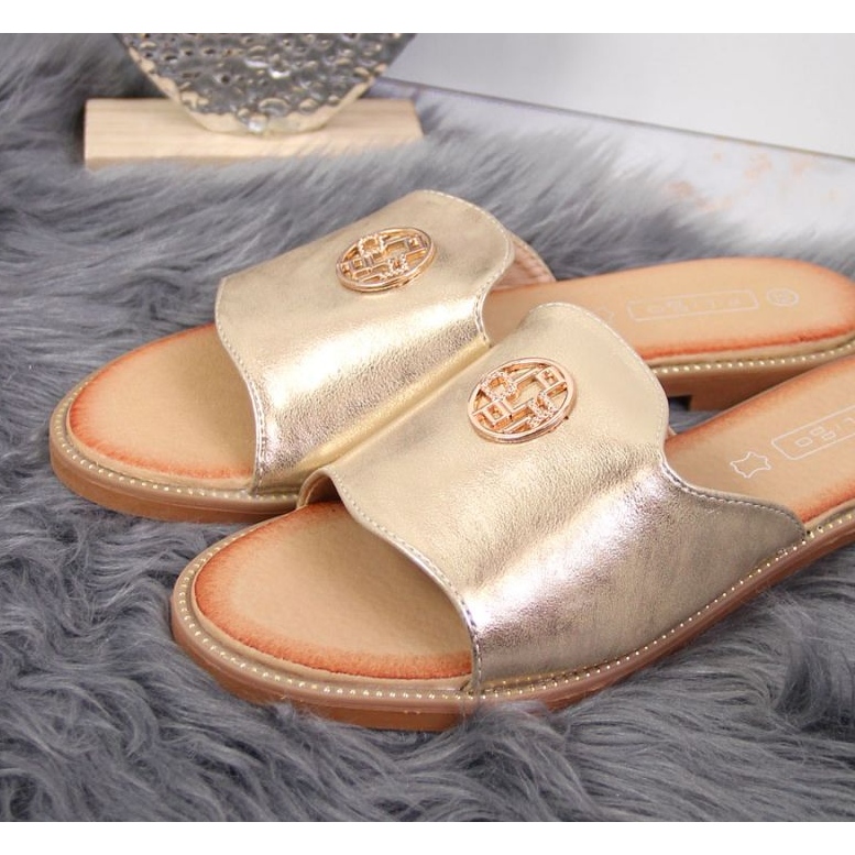 Goldene Pantoffeln mit dem Ornament Filippo W PAW344B 2
