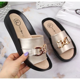 Lederpantoffeln mit einer Kette Filippo W PAW345B golden 1