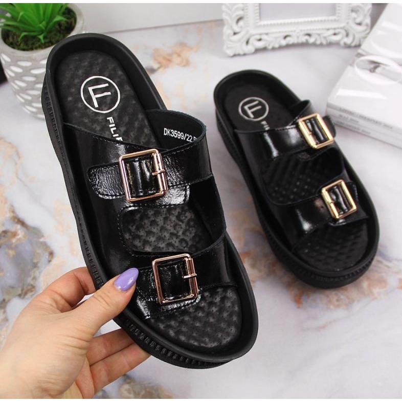 Lederhausschuhe mit Schnallen Filippo W PAW346A schwarz 1