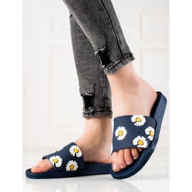 TRENDI Marineblaue Hausschuhe mit Gänseblümchen 1