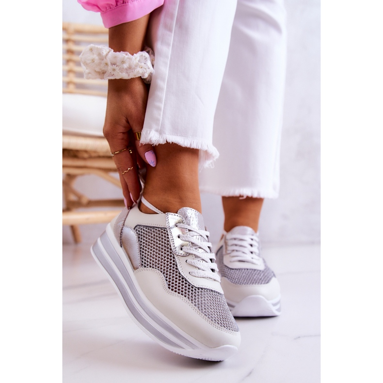 S.Barski Damen Sportschuhe Turnschuhe Weiß-Silber Bourne 1