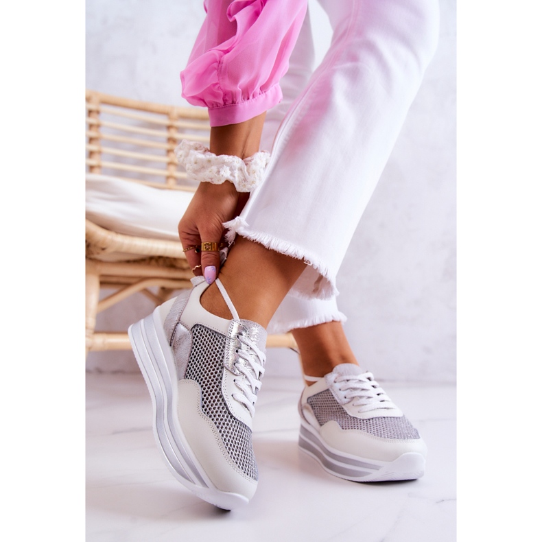 S.Barski Damen Sportschuhe Turnschuhe Weiß-Silber Bourne 2