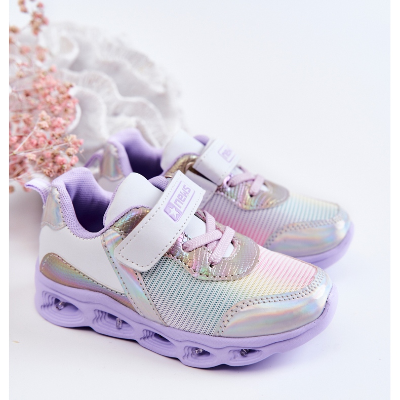 PE1 Sportschuhe aus Leder für Kinder Weiß-Violett Loopsy 1