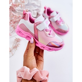 PE1 Sportschuhe aus Leder für Kinder mit Schleifen in Weiß und Rosa 1