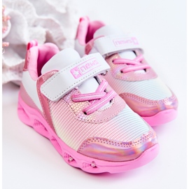 PE1 Sportschuhe aus Leder für Kinder mit Schleifen in Weiß und Rosa 2