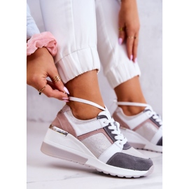 S.Barski Sportschuhe aus Leder mit Keilabsatz Silber-Grau Elissa rosa 1