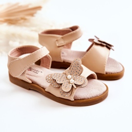 S.Barski Kinderledersandalen Schmetterlinge Beige Rolly 1