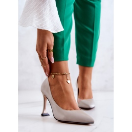 S.Barski Modische Leder Stilettos Hellgrau Tamira 1