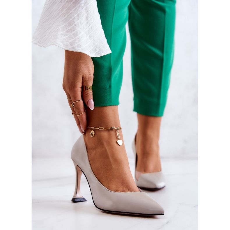 S.Barski Modische Leder Stilettos Hellgrau Tamira 1