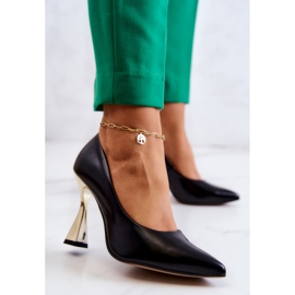 Lewski Shoes Modische Lederpumps Lewski Schuhe 3083 Schwarz und Gold 2