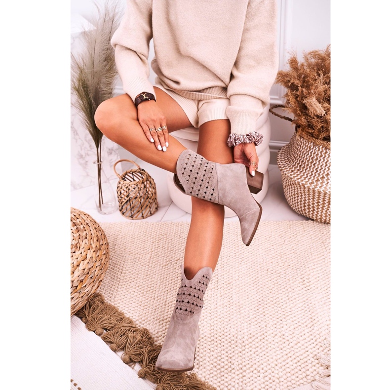 Nicole Cowboystiefel für Damen mit Absatz Wildleder Cappuccino Emily beige 2