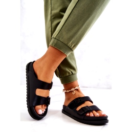 S.Barski Schwarze Corina Hausschuhe mit Schnalle 1