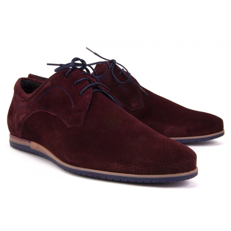 Schuhe Filippo 731 Bordo Velours mit Perforation rot 2