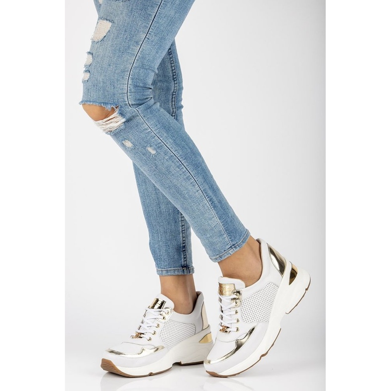 Lederturnschuhe Filippo 087D Weißgold golden 2