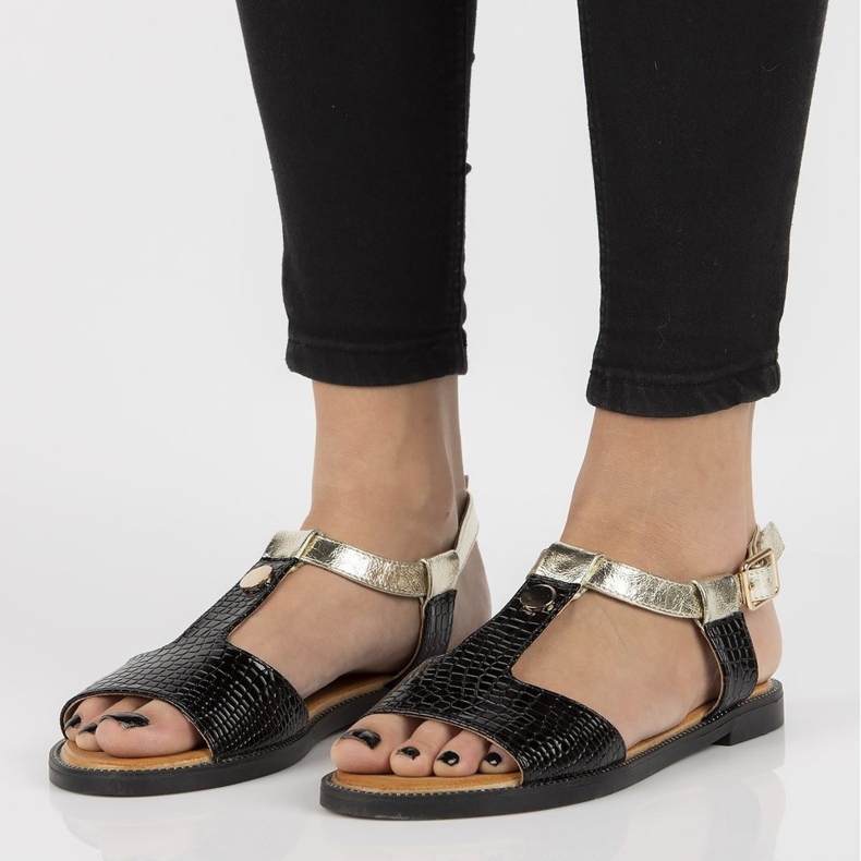 Filippo DS2099 / 21 Bk schwarze Sandalen golden 1