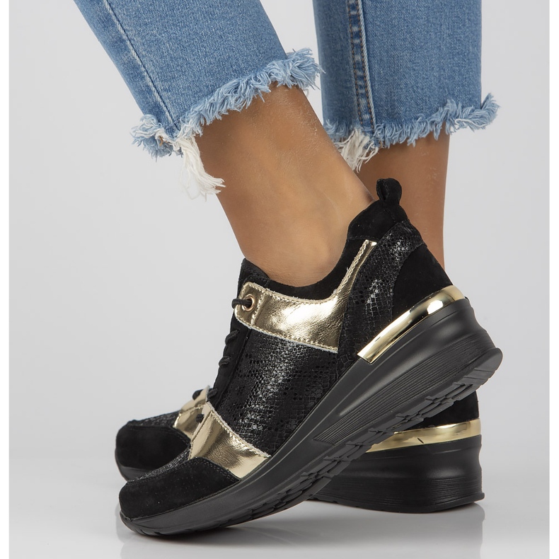 Lederturnschuhe Filippo DP3170 / 21 Bk Schwarzgold golden 1