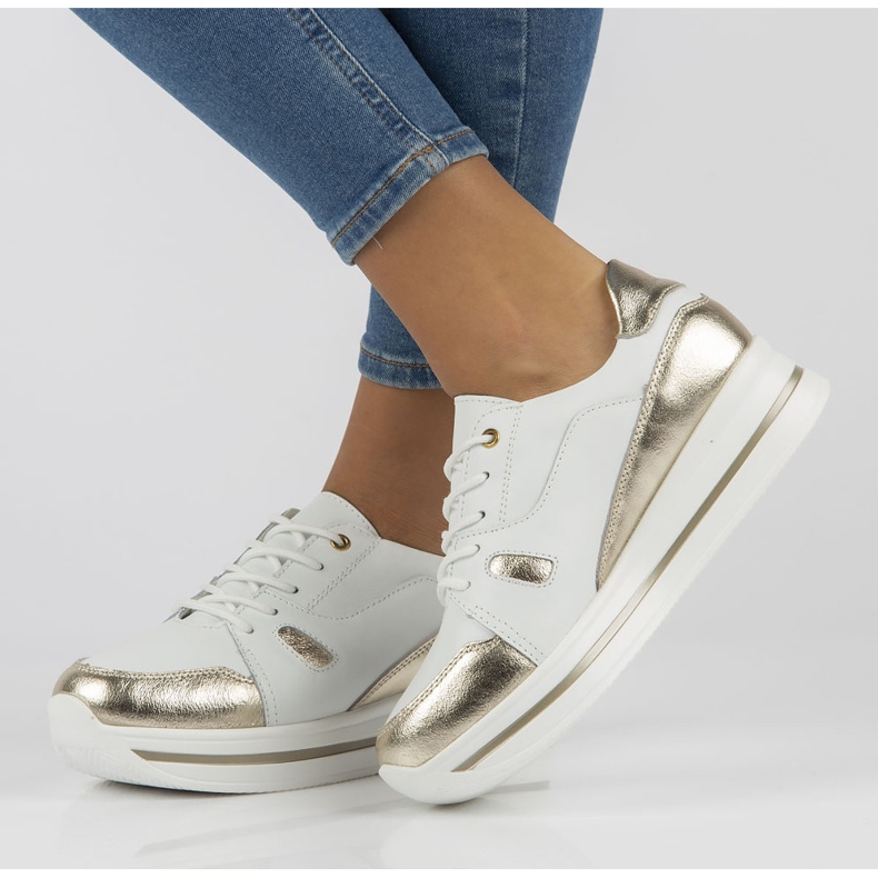 Lederturnschuhe Filippo DP3407 / 21 Wh weiß golden 1