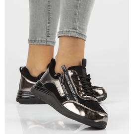 Lederturnschuhe Filippo DP3149 / 21 Bk Gn dunkles Nickel schwarz silber- 1