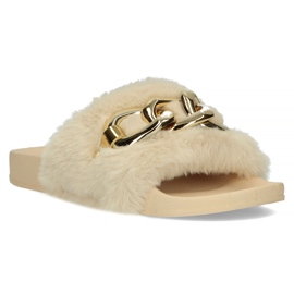 Filippo Hausschuhe mit Pelz Goldkette QT300 beige 1