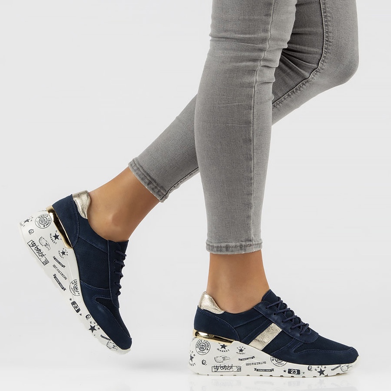 Lederturnschuhe Filippo DP3550 / 22 Nv marineblau navy blau golden 2